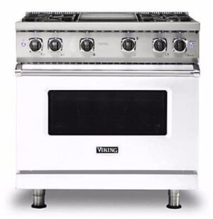 36"W./24"D. Gas Sealed Burner Range-4 Burners/Griddle-White